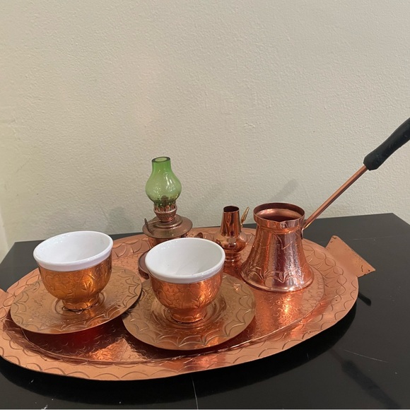 Antique Handmade Miniature Coffee Set with Green Accent ( made in Albania) - Picture 4 of 12
